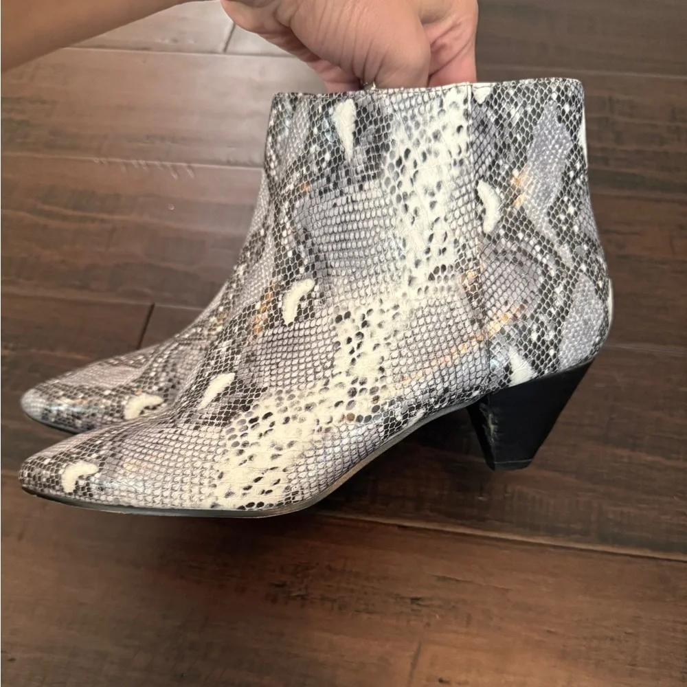 Nanette Lepore classic snakeskin print pointy toe kitten heel ankle booties